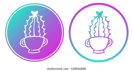 Vector Illustration of Cactus Plant with Gradient Circle Blue and Violet. Logo, Sticker and Icon for Graphic Design.