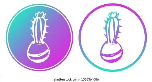 Vector Illustration of Cactus Plant with Gradient Circle Blue and Violet. Logo, Sticker and Icon for Graphic Design.