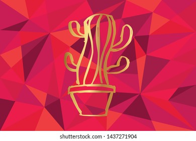 Vector Illustration of Cactus Plant Icon with Red Polygon and Geometric. Graphic Design for Template, Layout, Background, Poster and More.