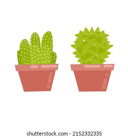 Ilustración vectorial de una planta de cactus en una olla. dos tipos de planta de cactus de diseño plano. Perfecto para portadas de libros, pegatinas y fondos de diseño de logotipos o afiches.