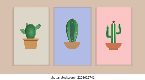 vector illustration of cactus plant set in soft colors,