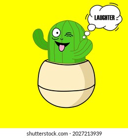 vector illustration of a cactus planted in a pot with a laughing expression, cactus mascot icon