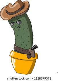 
vector illustration of a cactus in a pot, cool guys, a cowboy in a hat, a sheriff from the wild west