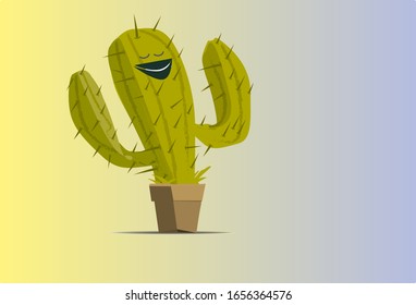 Vector illustration of a cactus in a pot. Decoration, banner, background.