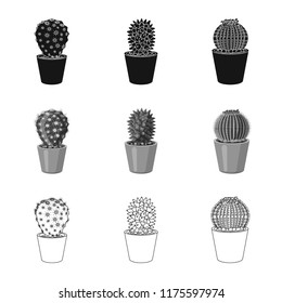 Vector illustration of cactus and pot icon. Collection of cactus and cacti vector icon for stock.