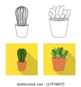 Vector illustration of cactus and pot icon. Set of cactus and cacti vector icon for stock.
