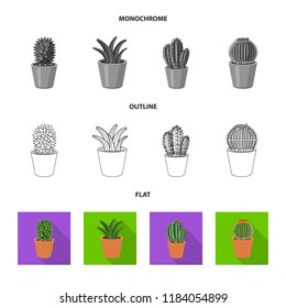 Vector illustration of cactus and pot icon. Set of cactus and cacti stock symbol for web.