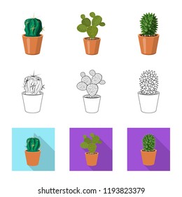 Vector illustration of cactus and pot icon. Collection of cactus and cacti vector icon for stock.