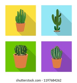 Vector illustration of cactus and pot icon. Set of cactus and cacti stock vector illustration.