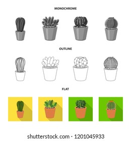 Vector illustration of cactus and pot icon. Set of cactus and cacti vector icon for stock.
