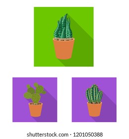 Vector illustration of cactus and pot icon. Set of cactus and cacti vector icon for stock.