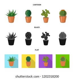 Vector illustration of cactus and pot icon. Set of cactus and cacti stock symbol for web.