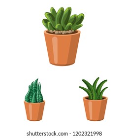 Vector illustration of cactus and pot icon. Collection of cactus and cacti vector icon for stock.