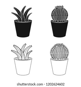 Vector illustration of cactus and pot icon. Collection of cactus and cacti stock symbol for web.