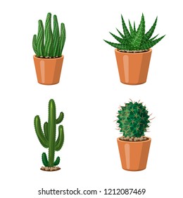 Vector illustration of cactus and pot icon. Collection of cactus and cacti stock vector illustration.