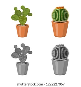 Vector illustration of cactus and pot icon. Collection of cactus and cacti stock vector illustration.