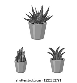 Vector illustration of cactus and pot icon. Set of cactus and cacti vector icon for stock.