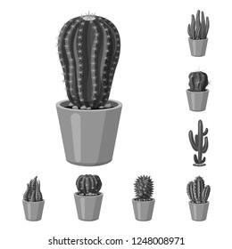 Vector illustration of cactus and pot icon. Set of cactus and cacti stock vector illustration.