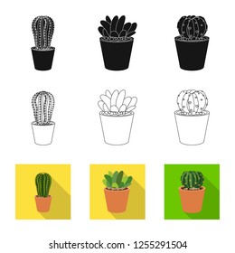 Vector illustration of cactus and pot icon. Set of cactus and cacti stock symbol for web.