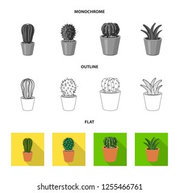 Vector illustration of cactus and pot icon. Collection of cactus and cacti stock vector illustration.