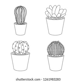 Vector illustration of cactus and pot icon. Set of cactus and cacti vector icon for stock.