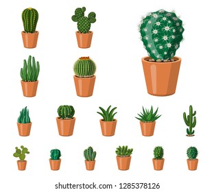Vector illustration of cactus and pot icon. Set of cactus and cacti stock vector illustration.