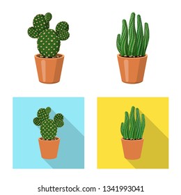 Vector illustration of cactus and pot icon. Set of cactus and cacti vector icon for stock.