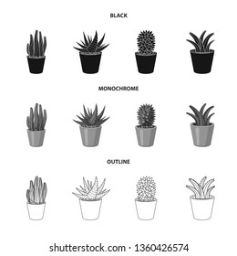 Vector illustration of cactus and pot icon. Set of cactus and cacti stock vector illustration.