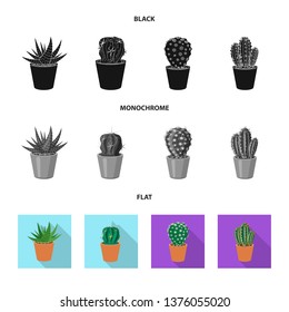 Vector illustration of cactus and pot icon. Collection of cactus and cacti stock symbol for web.