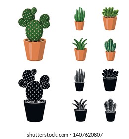 Vector illustration of cactus and pot icon. Collection of cactus and cacti vector icon for stock.