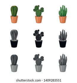Vector illustration of cactus and pot icon. Set of cactus and cacti stock vector illustration.