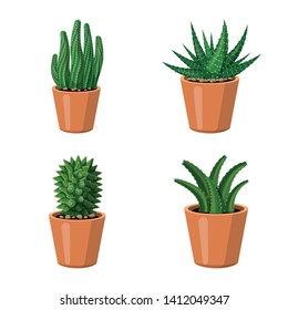 Vector illustration of cactus and pot icon. Collection of cactus and cacti stock vector illustration.