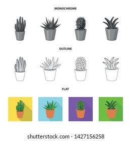 Vector illustration of cactus and pot icon. Set of cactus and cacti vector icon for stock.