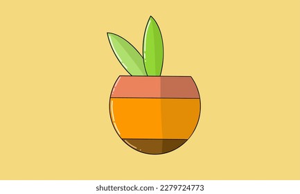 Ilustración vectorial, cactus en la olla aislada en el fondo naranja. plantas en macetas. pisos de diseño