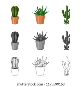 Vector illustration of cactus and pot logo. Collection of cactus and cacti stock vector illustration.