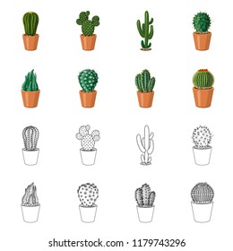 Vector illustration of cactus and pot logo. Collection of cactus and cacti stock vector illustration.