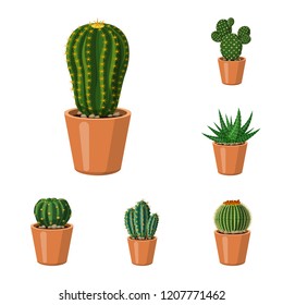 Vector illustration of cactus and pot logo. Set of cactus and cacti stock symbol for web.