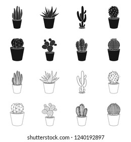 Vector illustration of cactus and pot logo. Collection of cactus and cacti stock vector illustration.