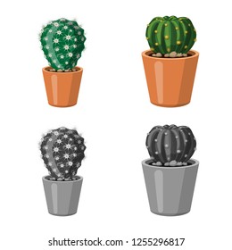 Vector illustration of cactus and pot logo. Set of cactus and cacti stock vector illustration.