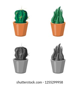 Vector illustration of cactus and pot logo. Set of cactus and cacti stock symbol for web.