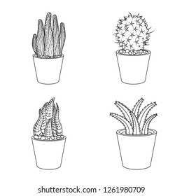 Vector illustration of cactus and pot logo. Set of cactus and cacti stock vector illustration.