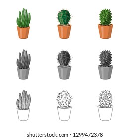 Vector illustration of cactus and pot logo. Set of cactus and cacti stock vector illustration.