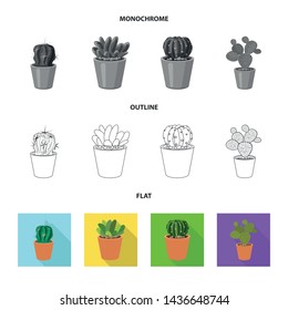 Vector illustration of cactus and pot logo. Set of cactus and cacti stock symbol for web.