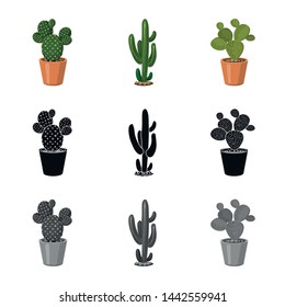 Vector illustration of cactus and pot logo. Collection of cactus and cacti stock vector illustration.