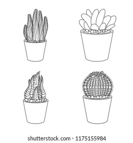 Vector illustration of cactus and pot sign. Collection of cactus and cacti vector icon for stock.