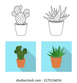 Vector illustration of cactus and pot sign. Collection of cactus and cacti stock vector illustration.