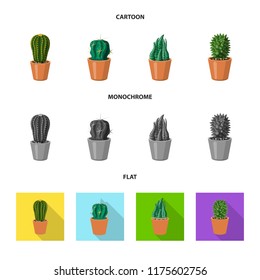 Vector illustration of cactus and pot sign. Collection of cactus and cacti stock vector illustration.