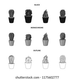Vector illustration of cactus and pot sign. Set of cactus and cacti vector icon for stock.
