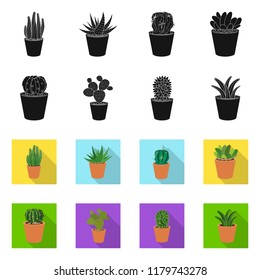 Vector illustration of cactus and pot sign. Collection of cactus and cacti stock vector illustration.