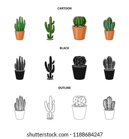 Vector illustration of cactus and pot sign. Set of cactus and cacti stock symbol for web.
